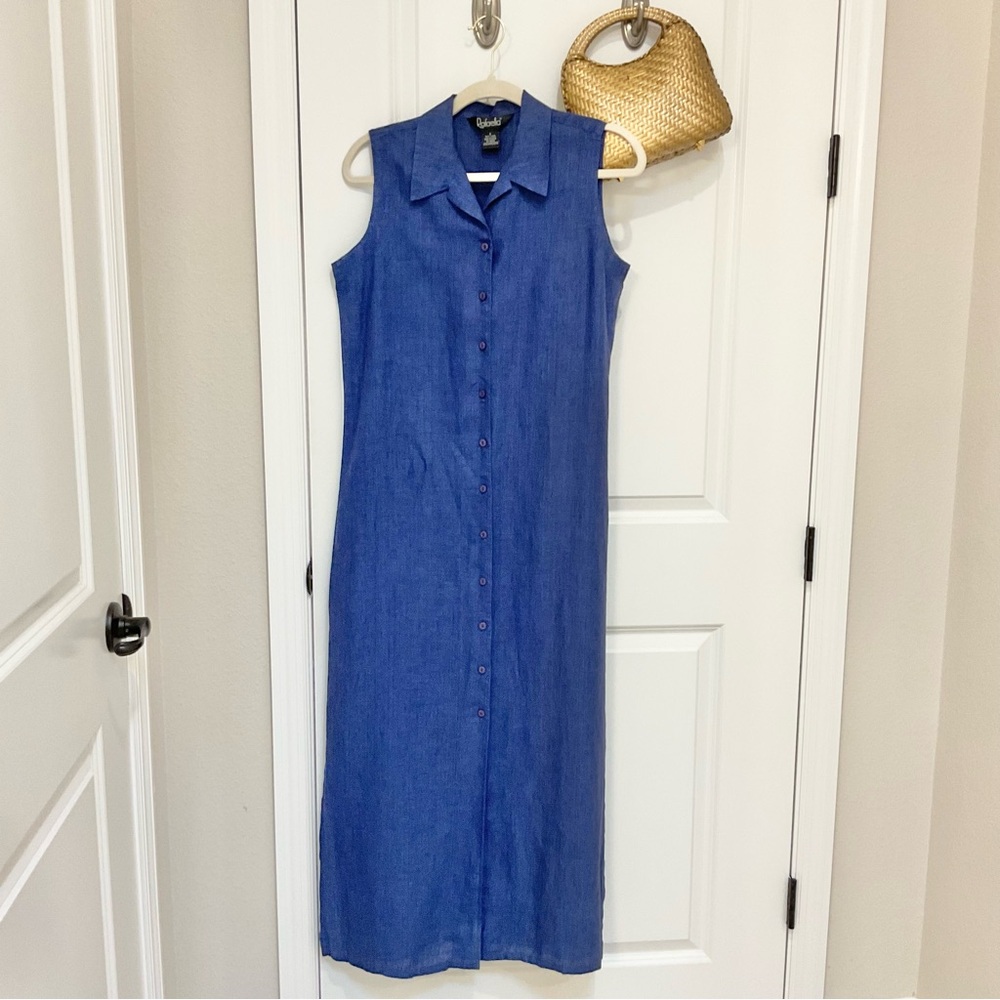Rafaella Linen Midi Shirtdress Blue Size 8, EUC - Picture 2 of 7